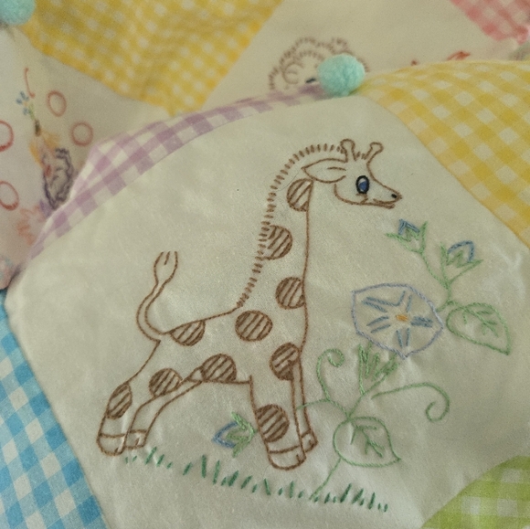 vintage baby crib quilt blanket hand embroidered nursery Cat, Clown, Rabbits *re - Picture 7 of 13